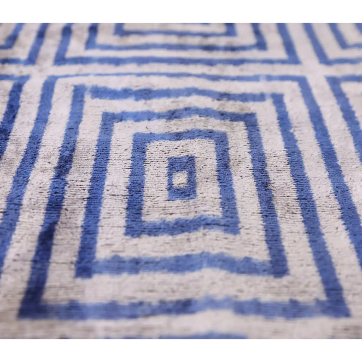 Luxury Silk Velvet Pillow 16x24 – Handmade Blue Geometric Square Lumbar Cushion - Canvello