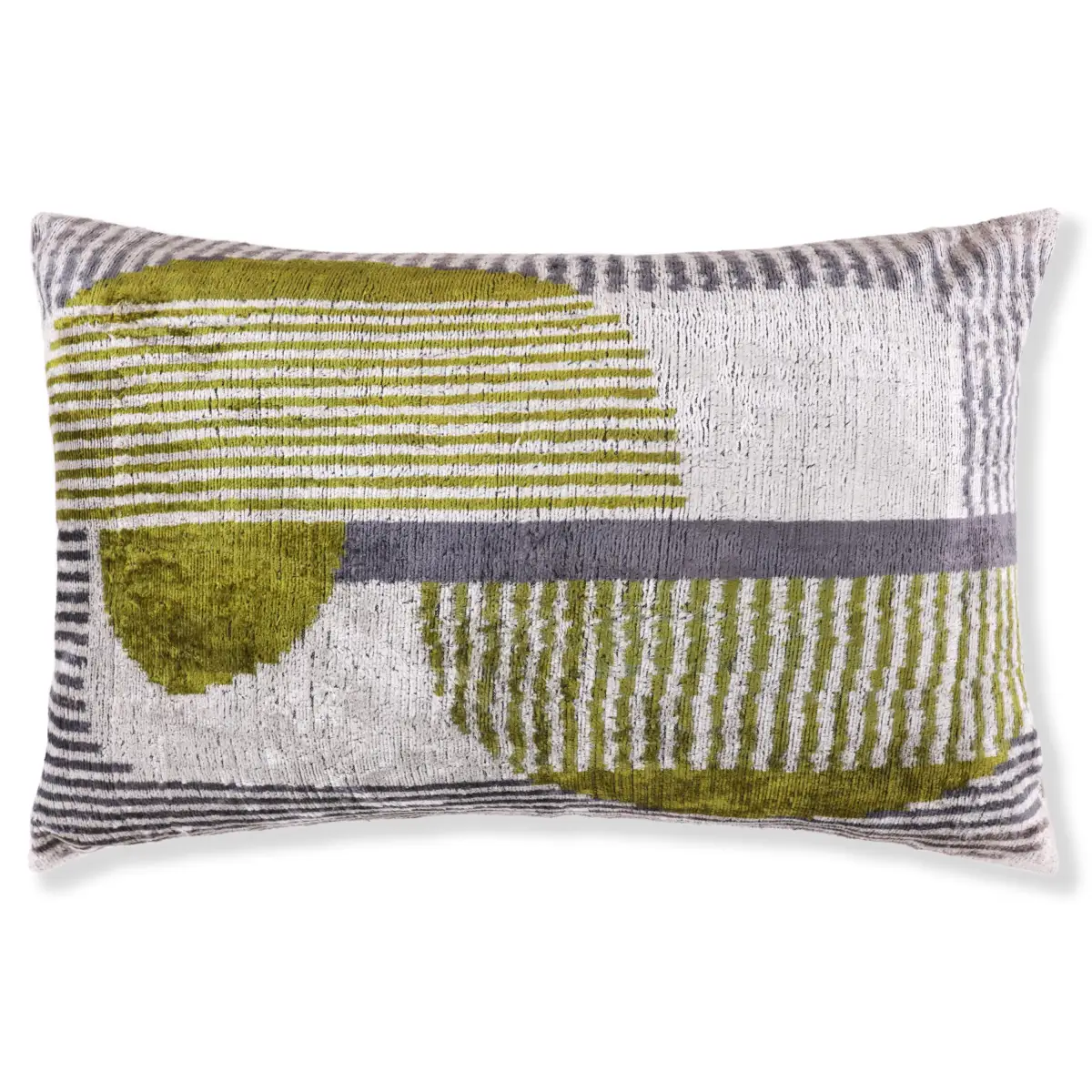 Luxury Silk Velvet Pillow 16x24 – Handmade Green & Gray Geometric Lumbar Cushion - Canvello