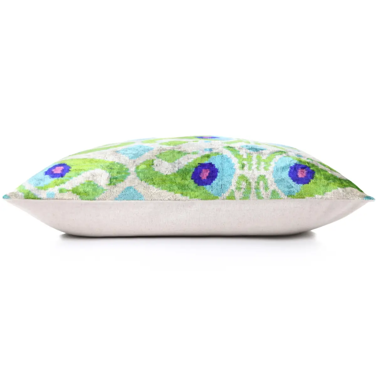 Luxury Silk Velvet Pillow 16x24 – Handmade Green & Turquoise Ikat Lumbar Cushion - Canvello
