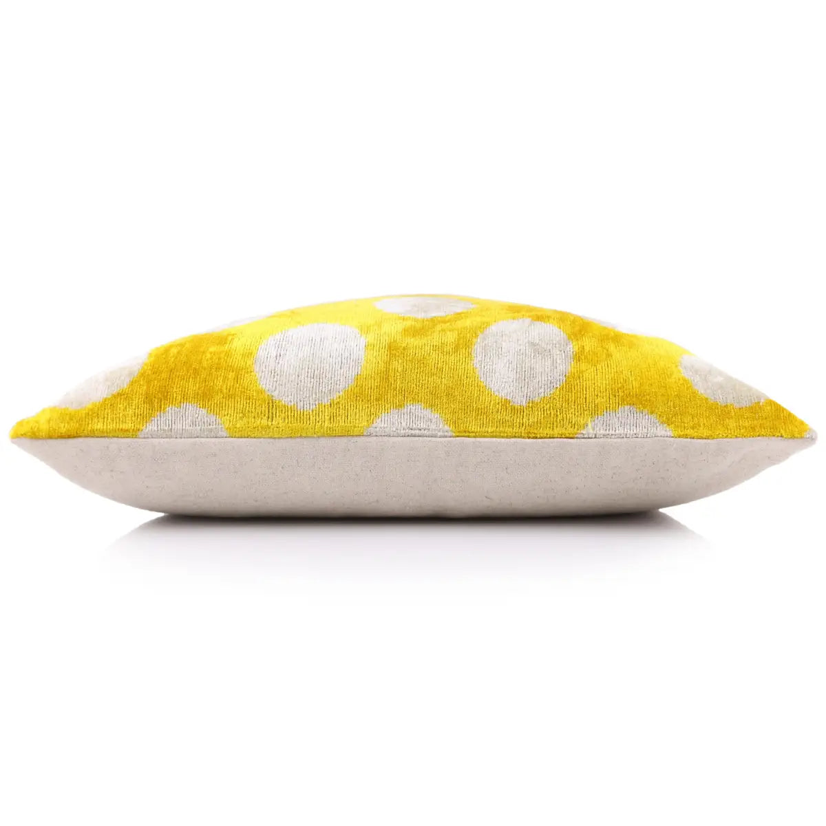 Luxury Silk Velvet Pillow 16x24 – Handmade Yellow Polka Dot Lumbar Cushion - Canvello