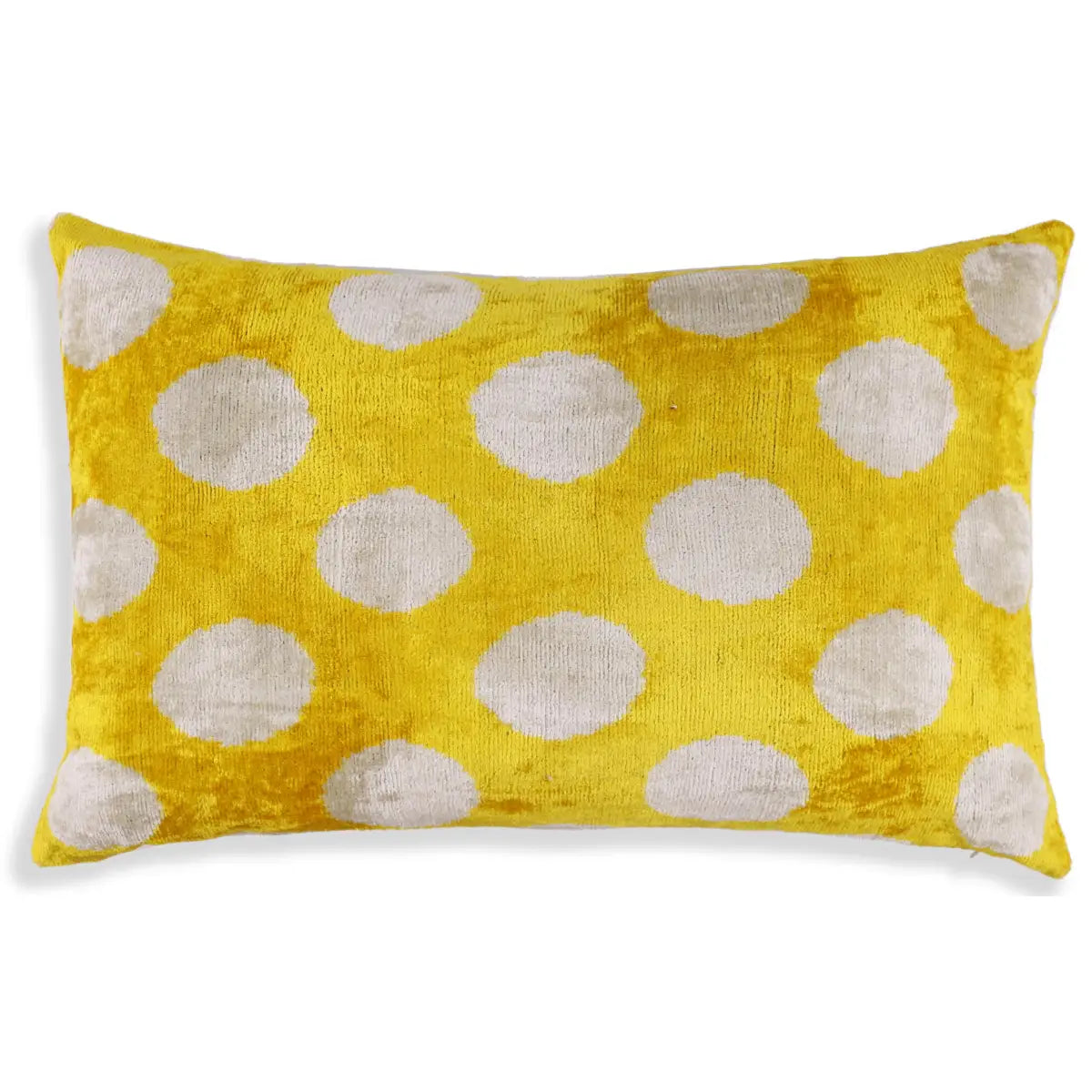 Luxury Silk Velvet Pillow 16x24 – Handmade Yellow Polka Dot Lumbar Cushion - Canvello