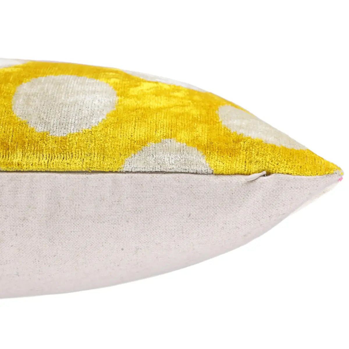 Luxury Silk Velvet Pillow 16x24 – Handmade Yellow Polka Dot Lumbar Cushion - Canvello