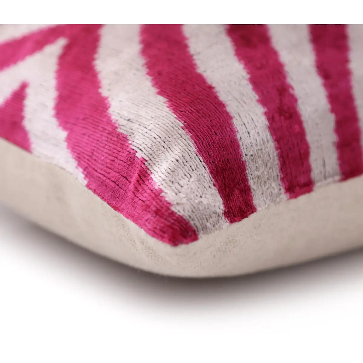 Luxury Silk Velvet Pillow – Handmade Fuchsia & Ivory Concentric Lumbar Cushion - 16x24 - Canvello