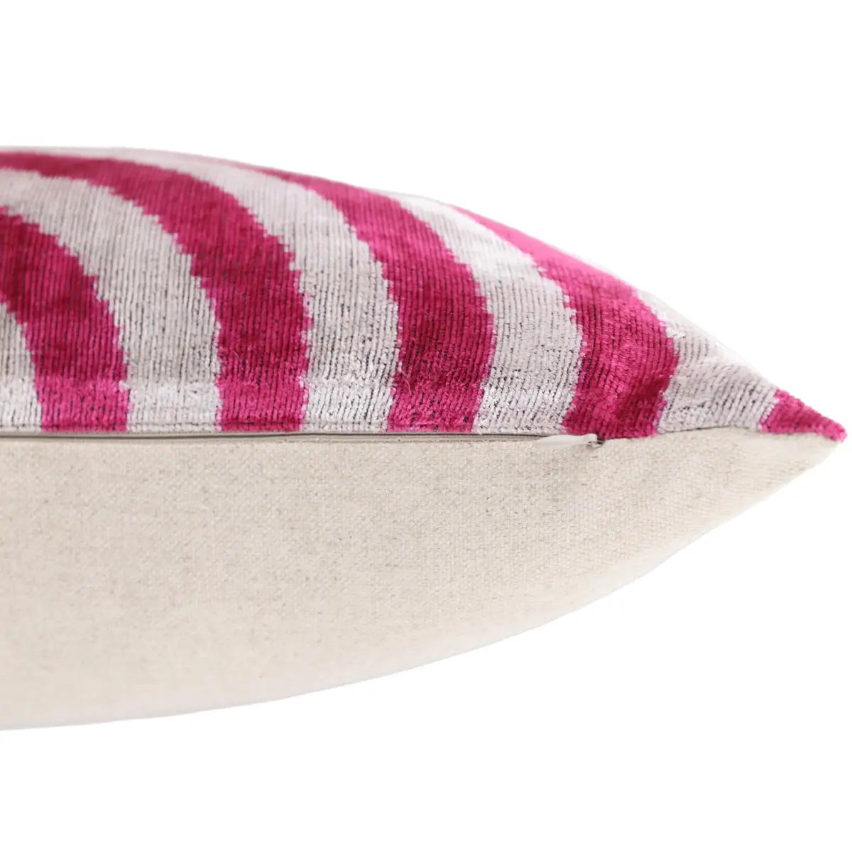 Luxury Silk Velvet Pillow – Handmade Fuchsia & Ivory Concentric Lumbar Cushion - 16x24 - Canvello