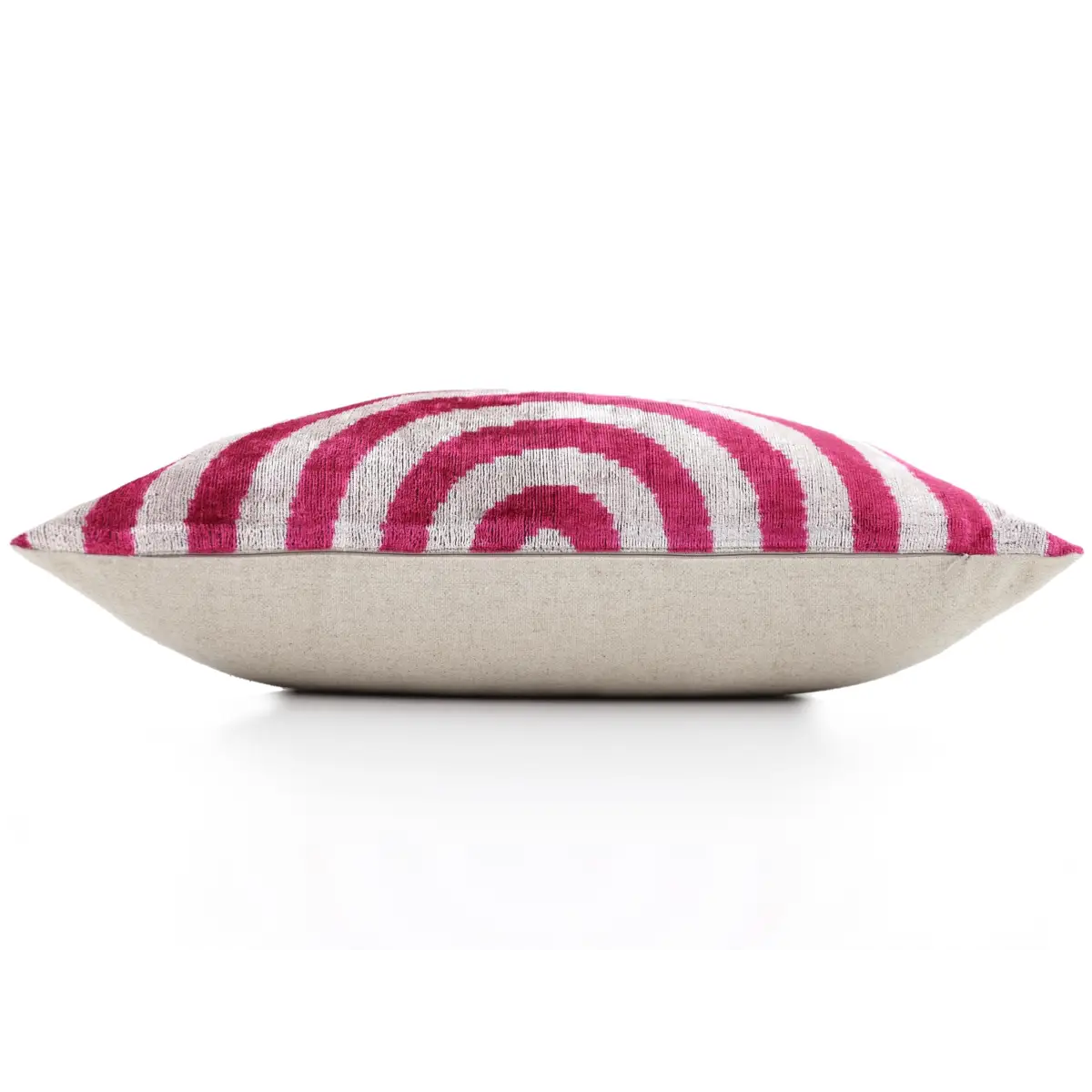 Luxury Silk Velvet Pillow – Handmade Fuchsia & Ivory Concentric Lumbar Cushion - 16x24 - Canvello