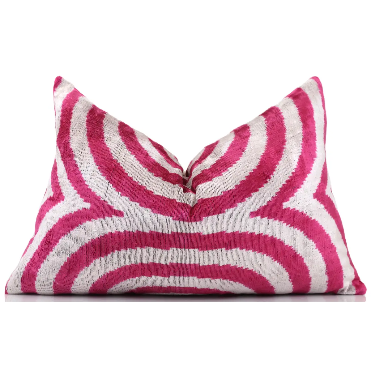 Luxury Silk Velvet Pillow – Handmade Fuchsia & Ivory Concentric Lumbar Cushion - 16x24 - Canvello