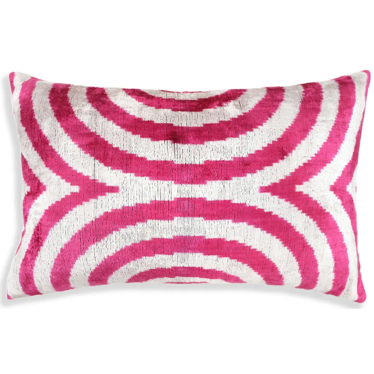 Luxury Silk Velvet Pillow – Handmade Fuchsia & Ivory Concentric Lumbar Cushion - 16x24 - Canvello