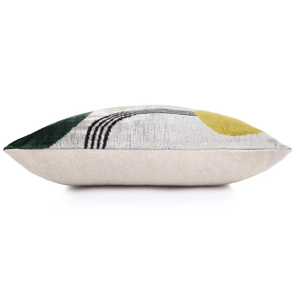Luxury Silk Velvet Pillow – Handmade Modern Geometric Lumbar Cushion - 16x24 - Yellow & Green - Canvello