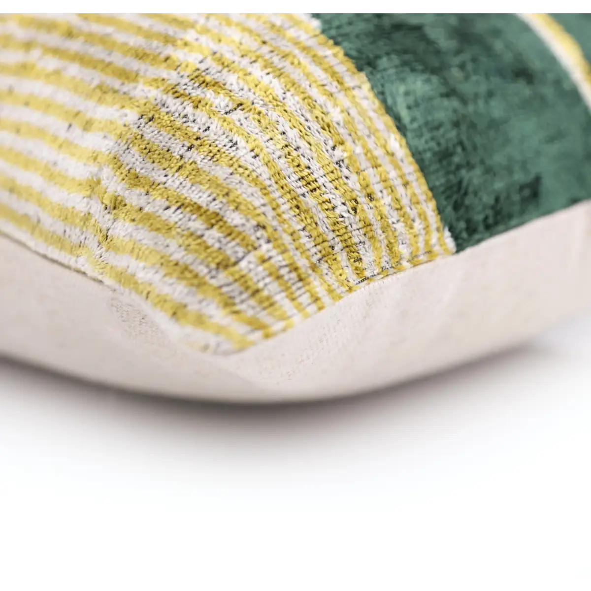 Luxury Silk Velvet Pillow – Handmade Modern Geometric Lumbar Cushion - 16x24 - Yellow & Green - Canvello