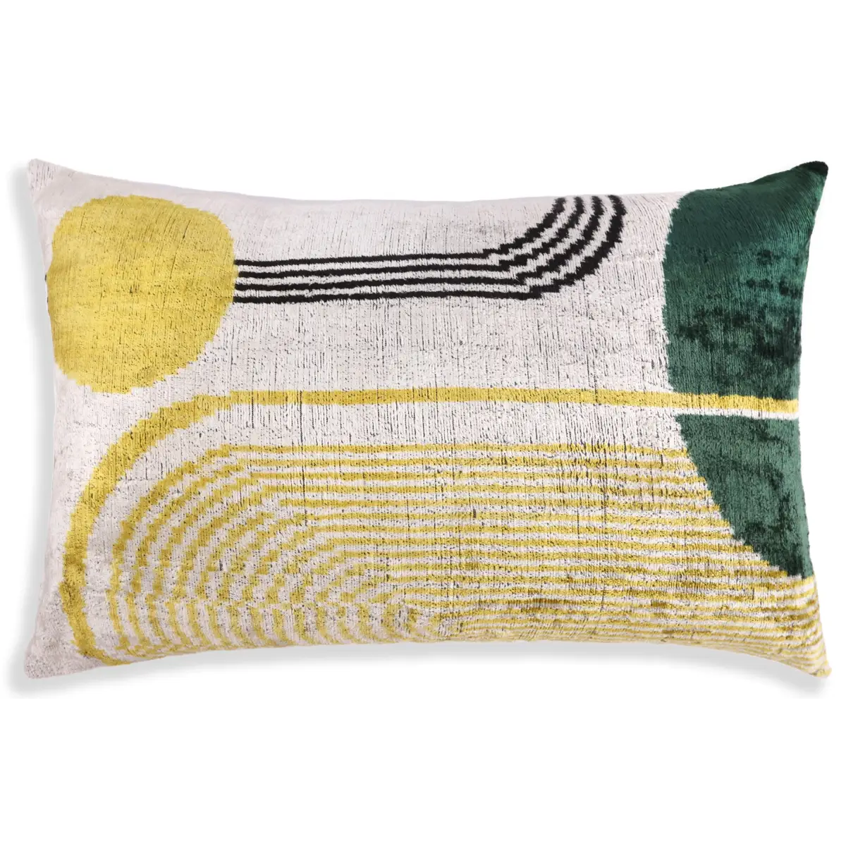 Luxury Silk Velvet Pillow – Handmade Modern Geometric Lumbar Cushion - 16x24 - Yellow & Green - Canvello