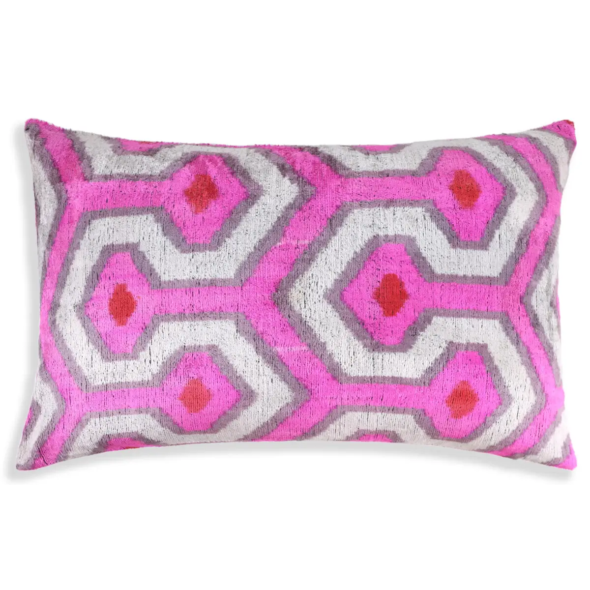 Luxury Silk Velvet Pillow – Handmade Pink & Gray Geometric Lumbar Cushion - 16x24 - Canvello