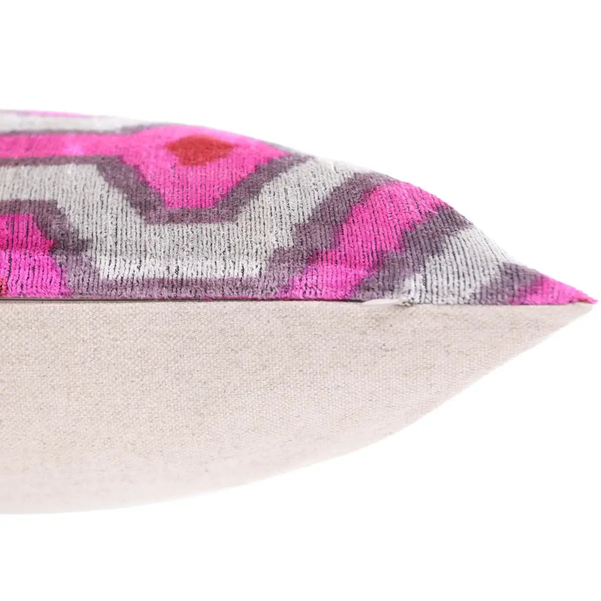 Luxury Silk Velvet Pillow – Handmade Pink & Gray Geometric Lumbar Cushion - 16x24 - Canvello