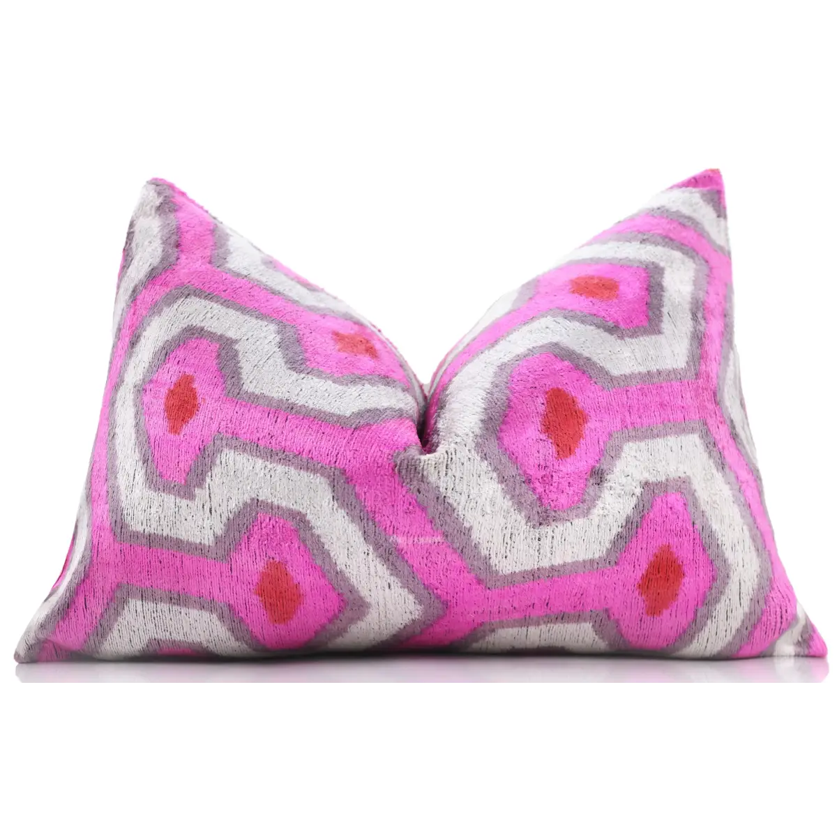 Luxury Silk Velvet Pillow – Handmade Pink & Gray Geometric Lumbar Cushion - 16x24 - Canvello