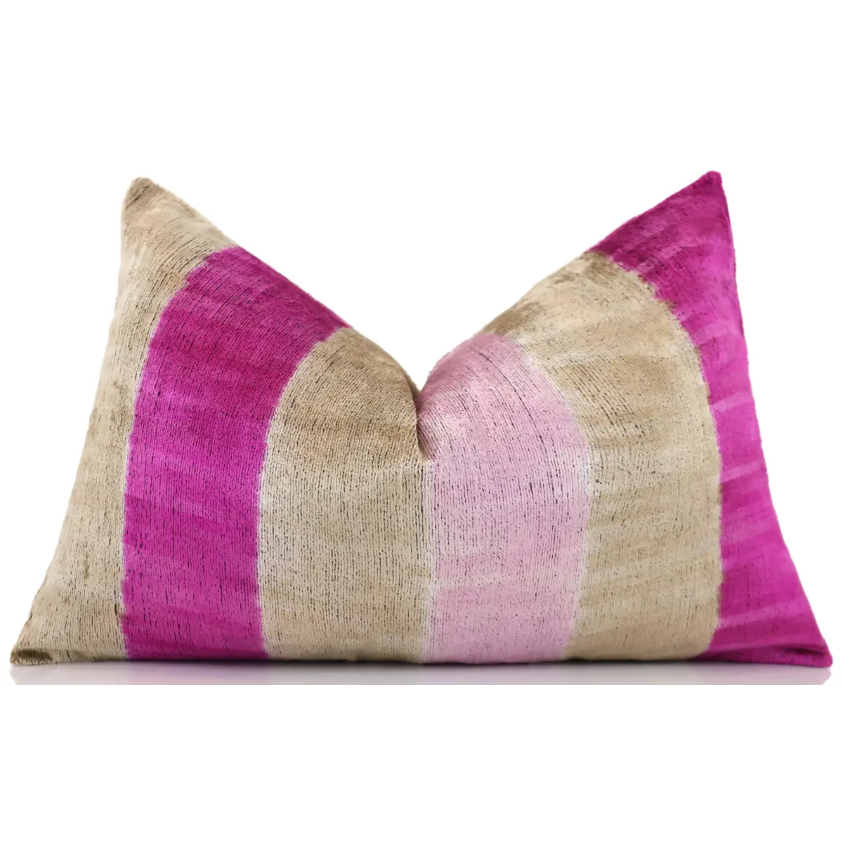 Luxury Silk Velvet Striped Throw Pillow 16x24 – Pink & Beige Handmade - Canvello