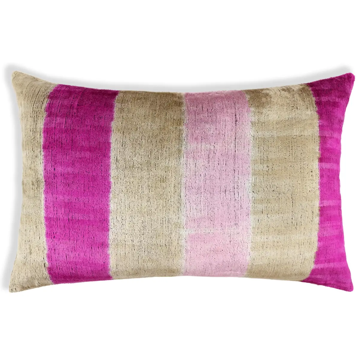 Luxury Silk Velvet Striped Throw Pillow 16x24 – Pink & Beige Handmade - Canvello