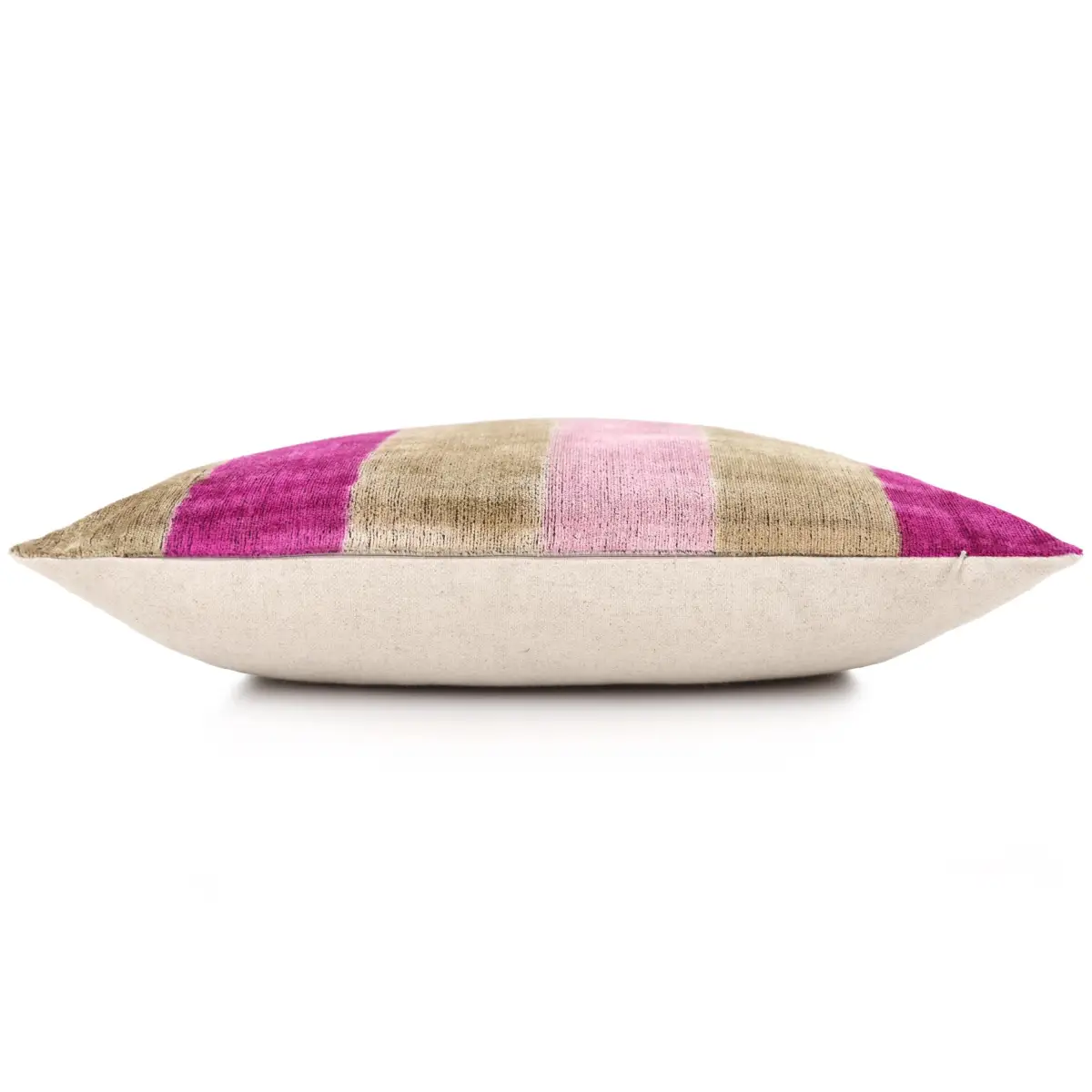 Luxury Silk Velvet Striped Throw Pillow 16x24 – Pink & Beige Handmade - Canvello