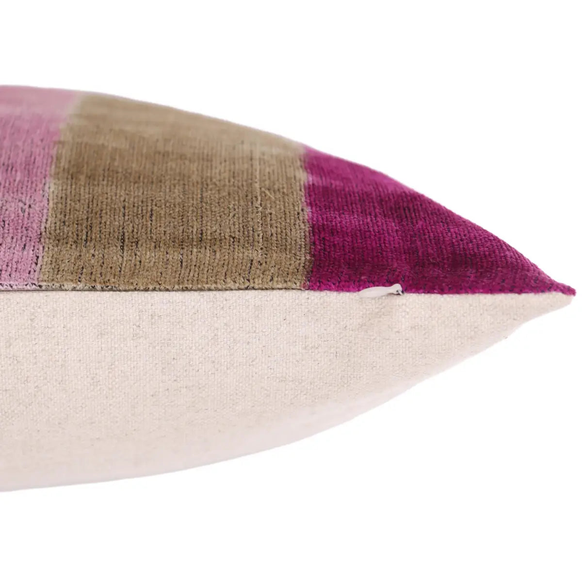 Luxury Silk Velvet Striped Throw Pillow 16x24 – Pink & Beige Handmade - Canvello