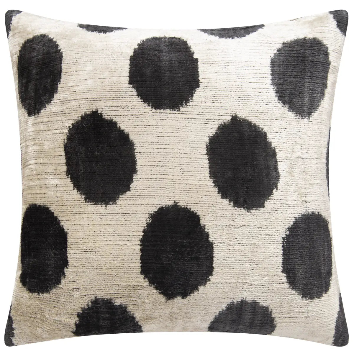 Luxury Silk Velvet Throw Pillow - Black & Ivory Polka Dot Square 16x16’’ - Canvello