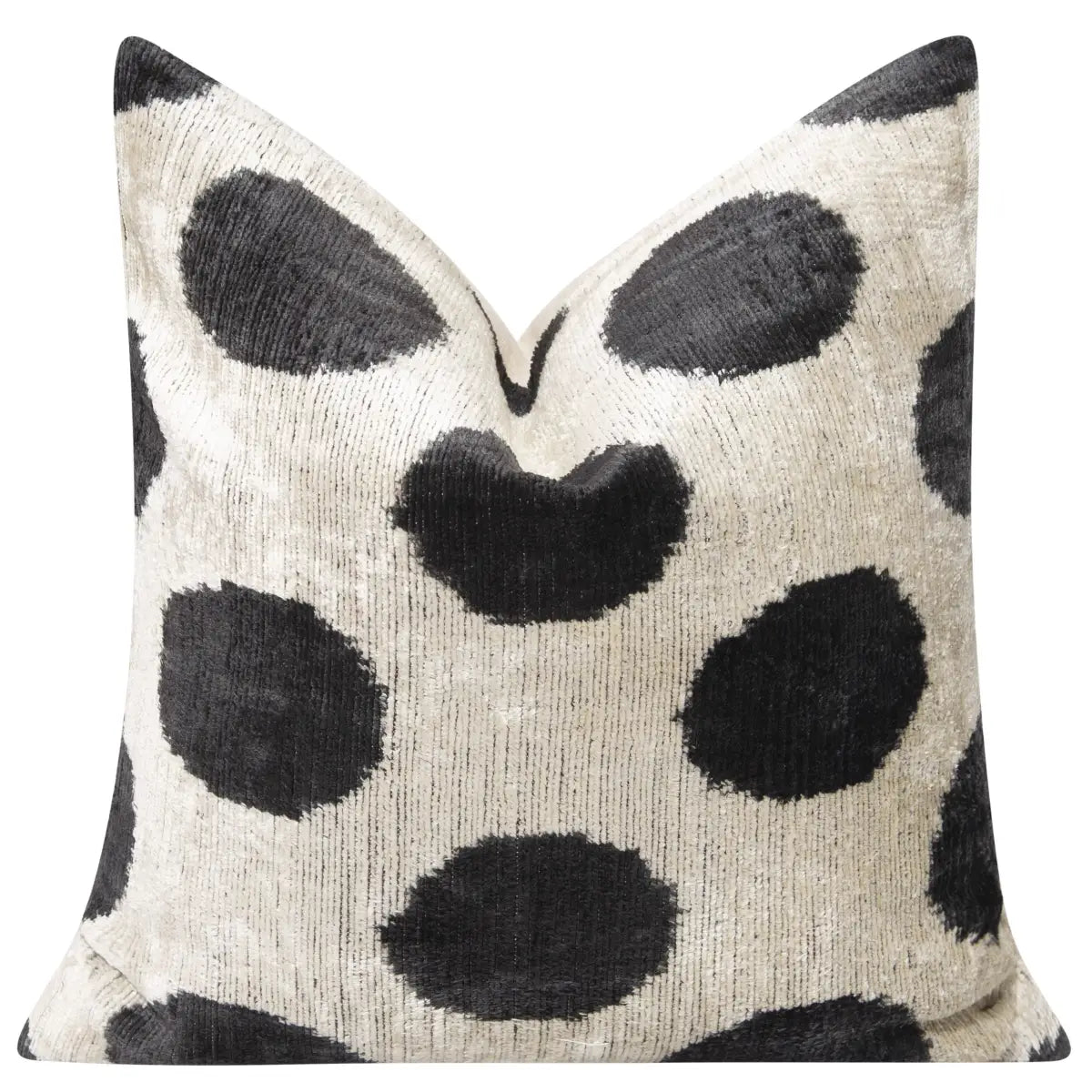 Luxury Silk Velvet Throw Pillow - Black & Ivory Polka Dot Square 16x16’’ - Canvello
