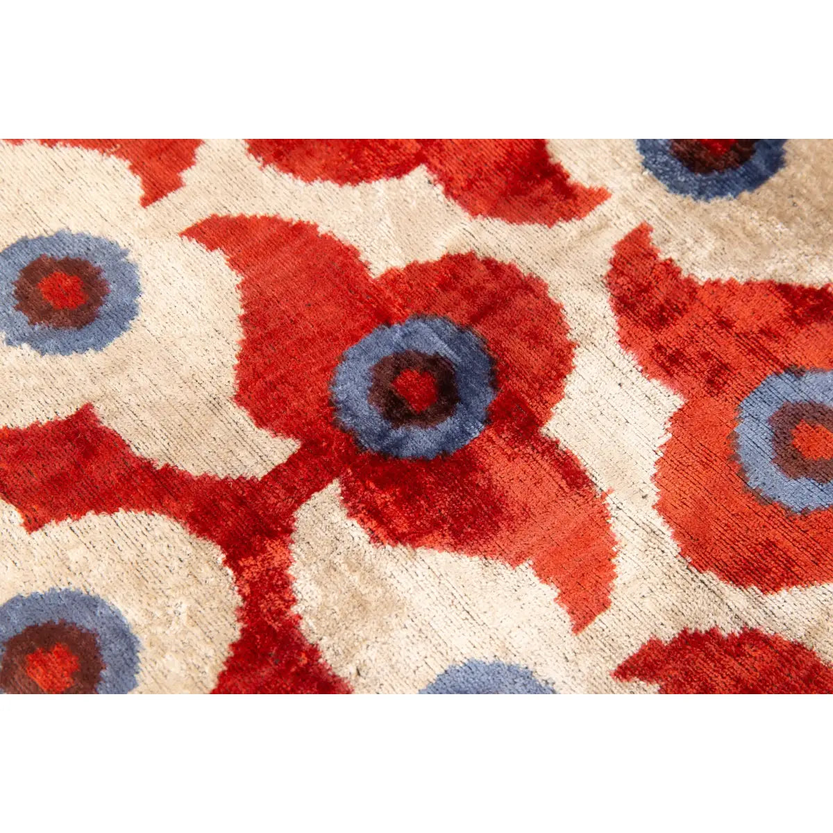 Luxury Silk Velvet Throw Pillow - Rust Red Blue & Ivory Floral Square 16x16’’ - Canvello