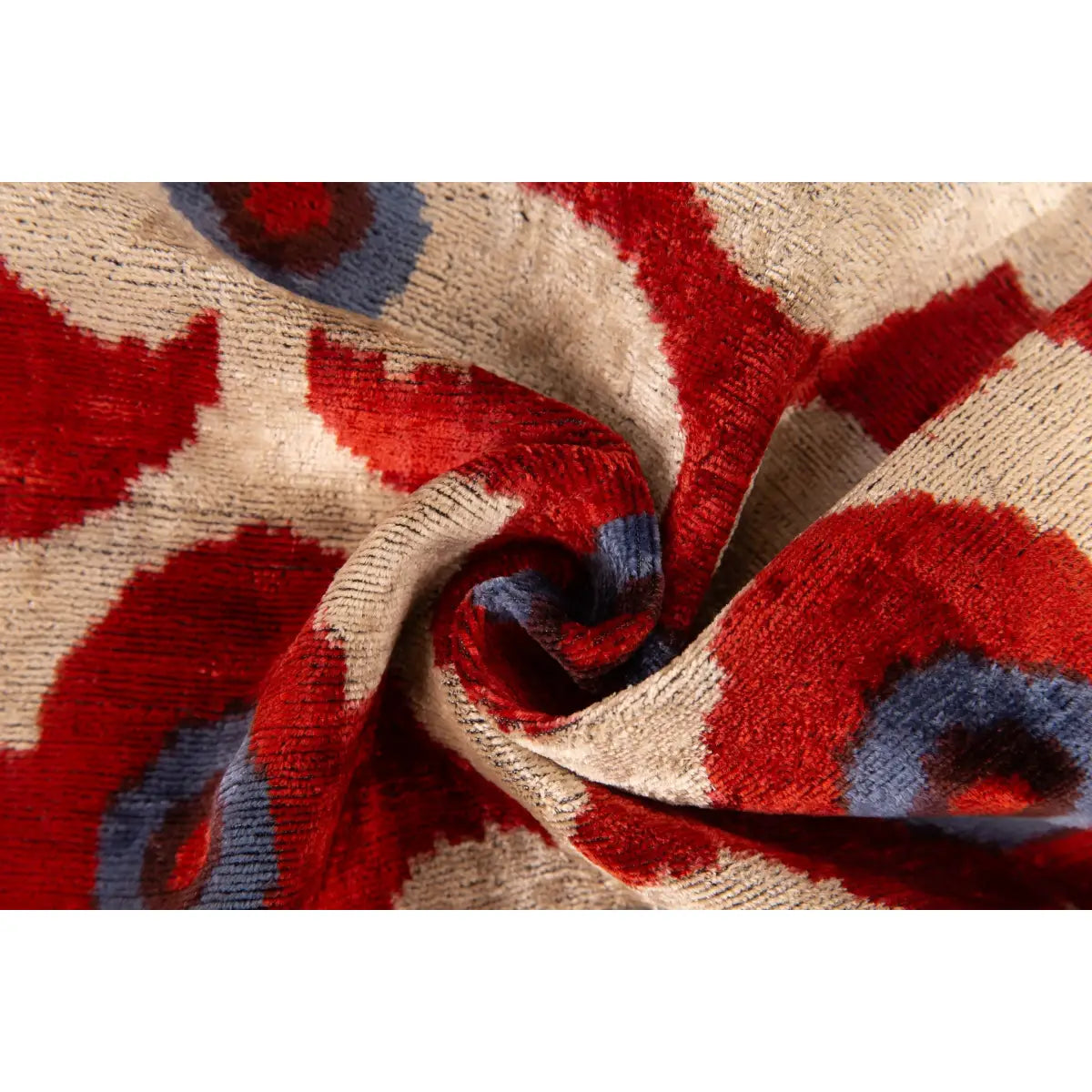 Luxury Silk Velvet Throw Pillow - Rust Red Blue & Ivory Floral Square 16x16’’ - Canvello
