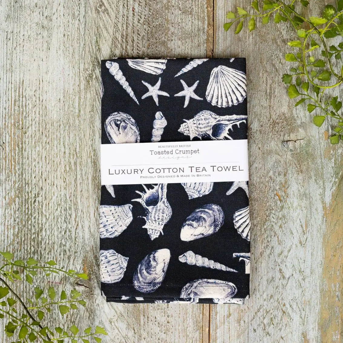 Luxury Tea Towel - Inky Shells - Toasted Crumpet (US Duties Paid)