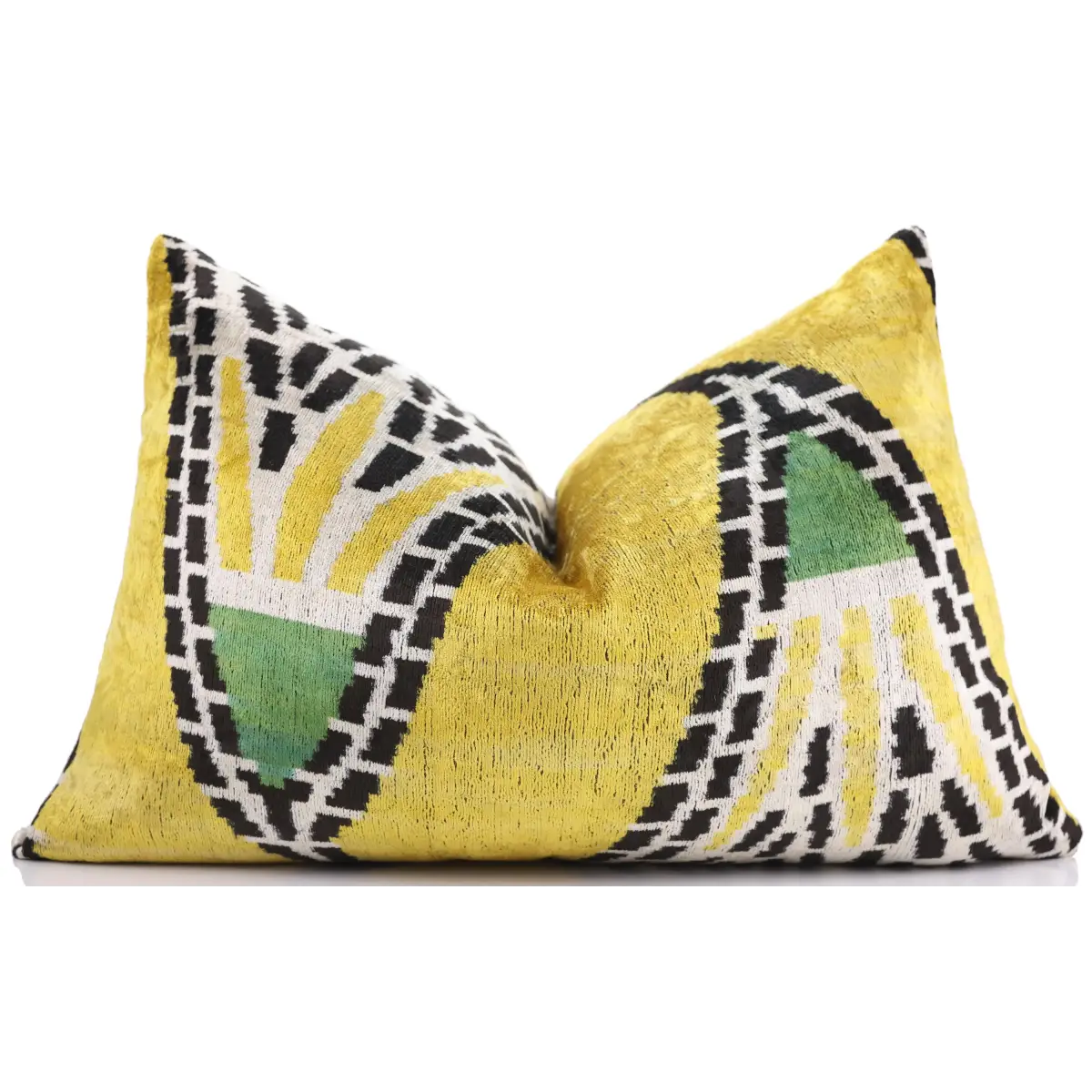 Luxury Yellow Silk Velvet Throw Pillow 16x24 – Handmade Geometric Designer Lumbar - Canvello