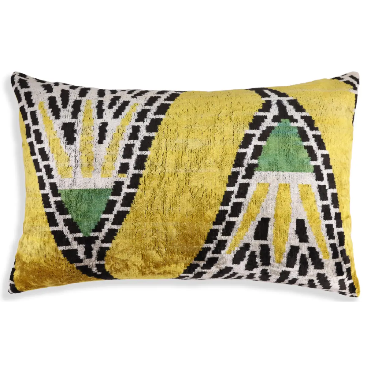 Luxury Yellow Silk Velvet Throw Pillow 16x24 – Handmade Geometric Designer Lumbar - Canvello
