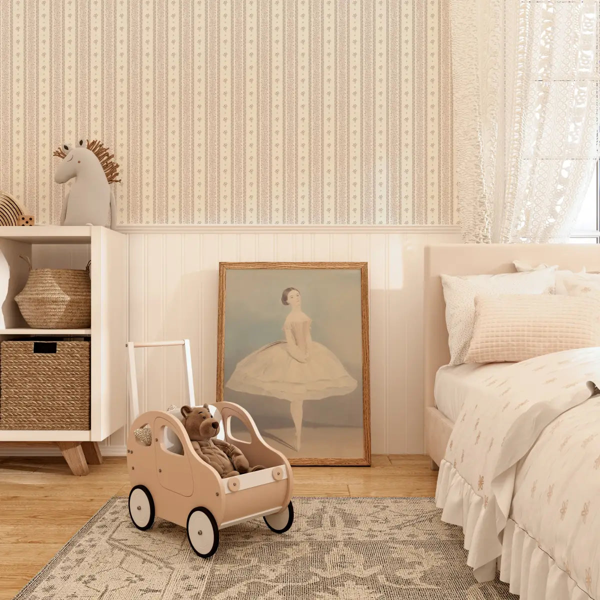 Lyla Wallpaper - Tiny Flower Stripes - by Ali Anni - Loomwell Home Goods