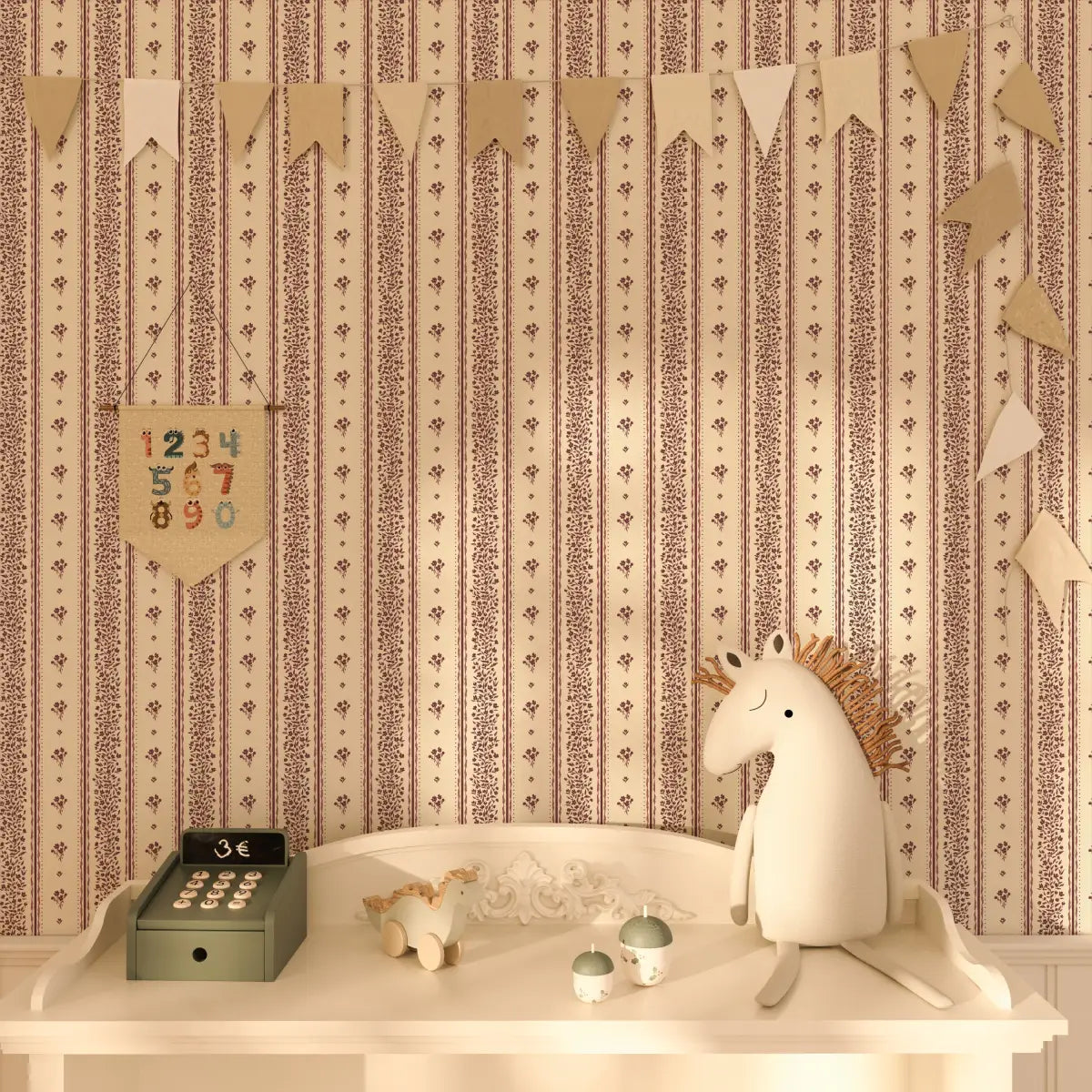 Lyla Wallpaper - Tiny Flower Stripes - by Ali Anni - Loomwell Home Goods