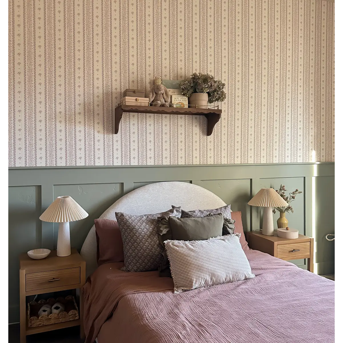 Lyla Wallpaper - Tiny Flower Stripes - by Ali Anni - Loomwell Home Goods