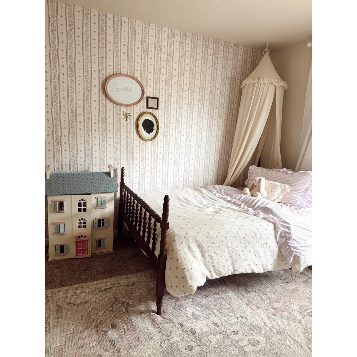 Lyla Wallpaper - Tiny Flower Stripes - by Ali Anni - Loomwell Home Goods