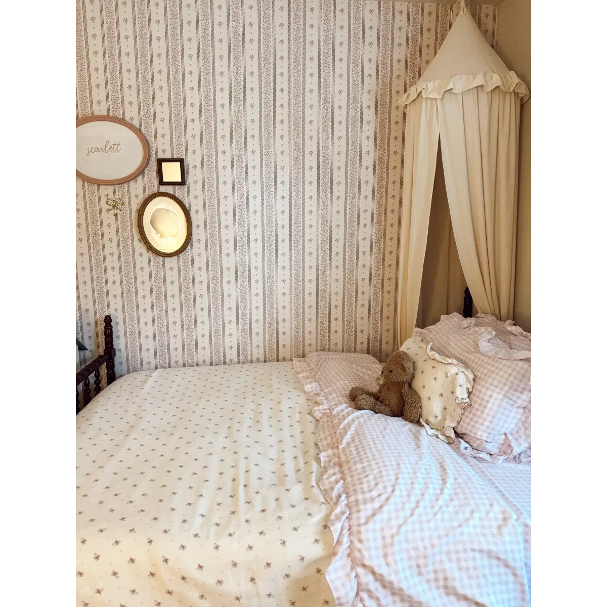 Lyla Wallpaper - Tiny Flower Stripes - by Ali Anni - Loomwell Home Goods