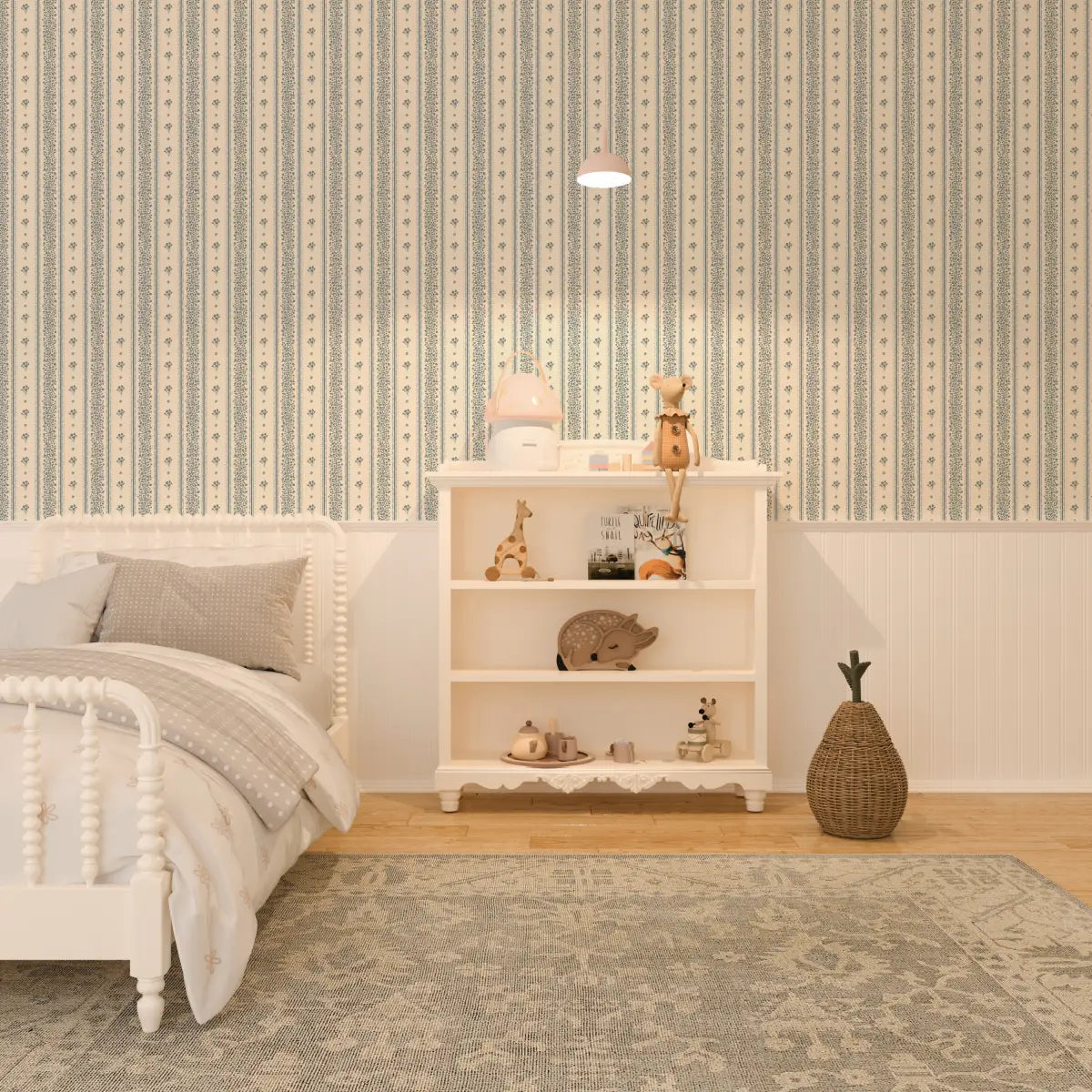 Lyla Wallpaper - Tiny Flower Stripes - by Ali Anni - Loomwell Home Goods