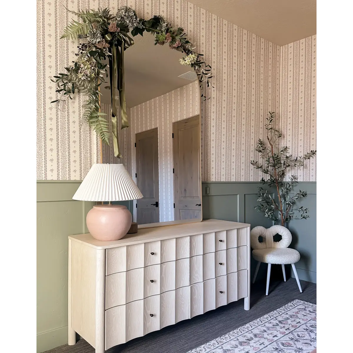 Lyla Wallpaper - Tiny Flower Stripes - by Ali Anni - Loomwell Home Goods