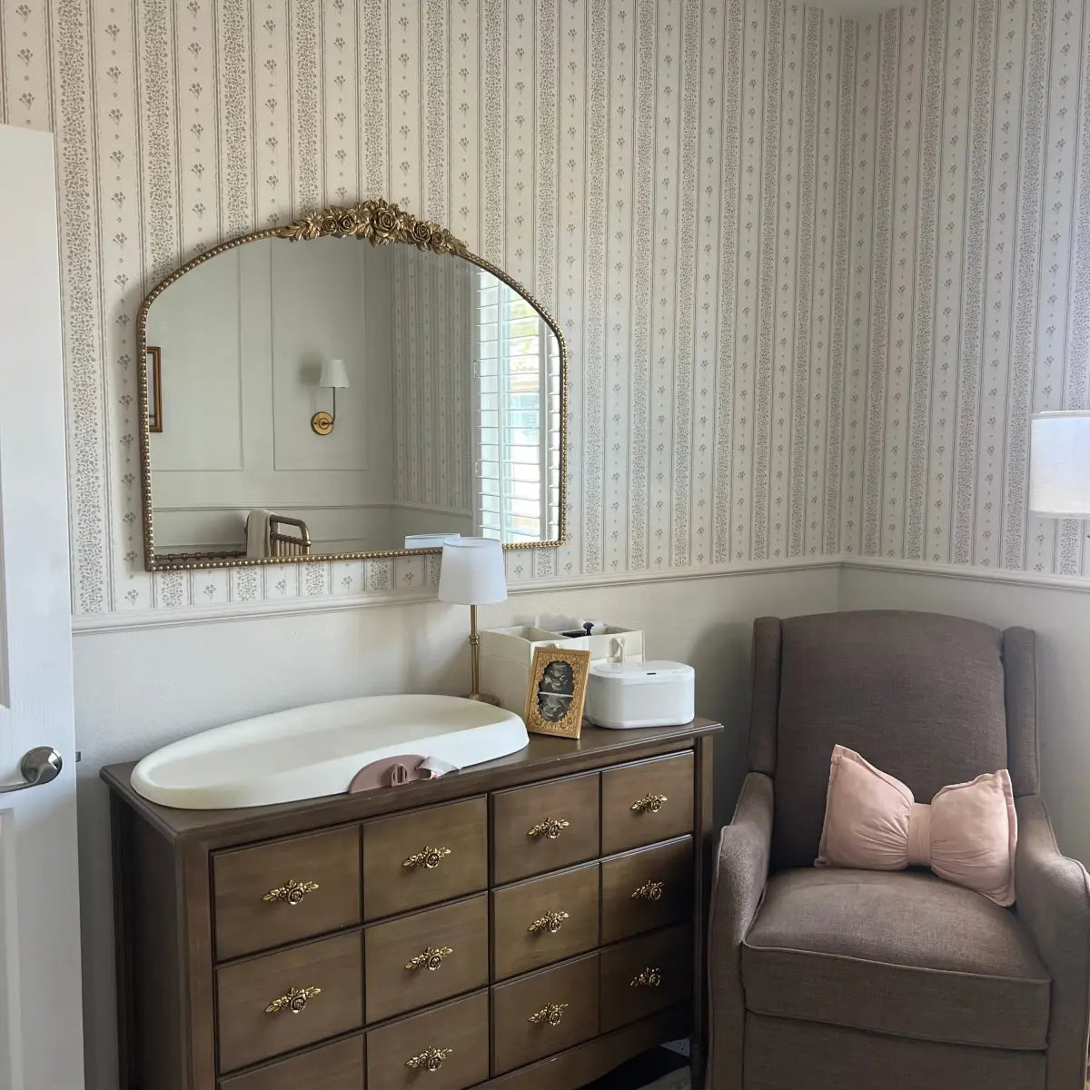 Lyla Wallpaper - Tiny Flower Stripes - by Ali Anni - Loomwell Home Goods