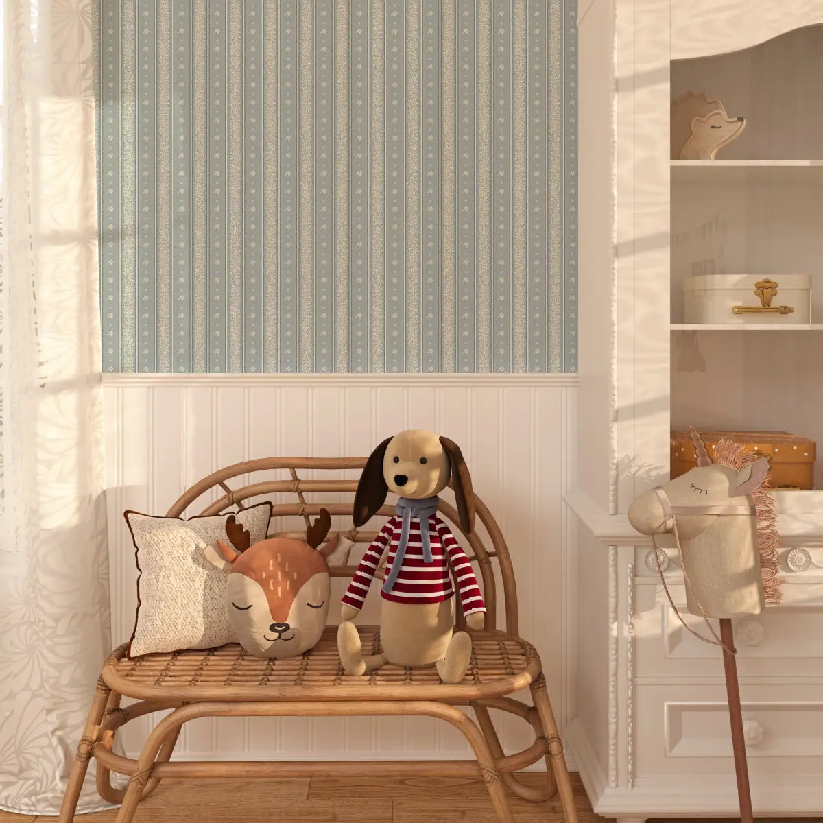Lyla Wallpaper - Tiny Flower Stripes - by Ali Anni - Loomwell Home Goods