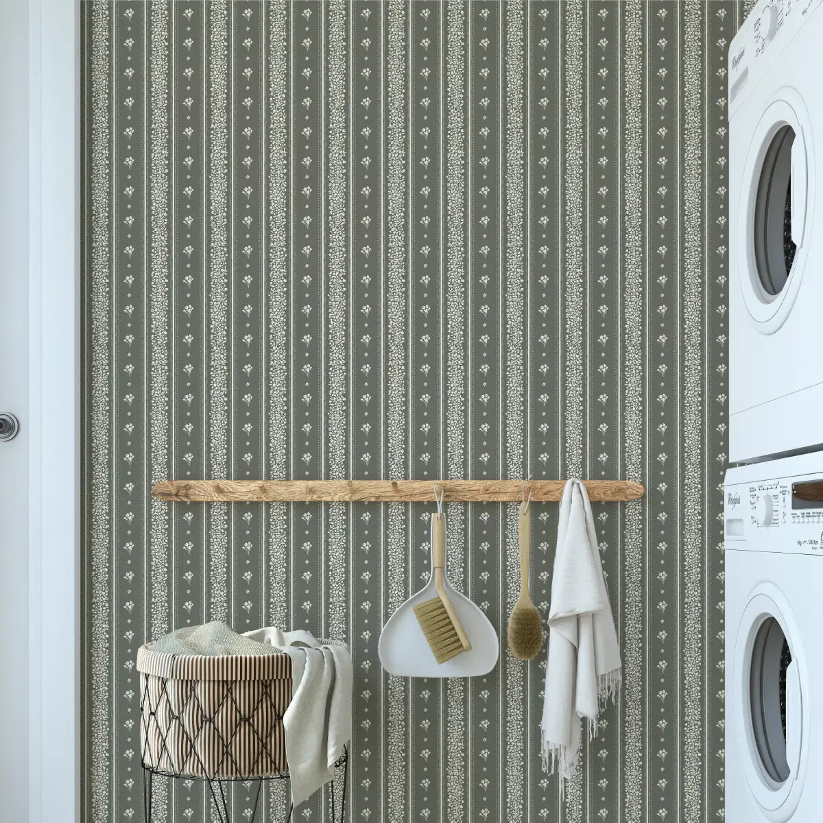 Lyla Wallpaper - Tiny Flower Stripes - by Ali Anni - Loomwell Home Goods