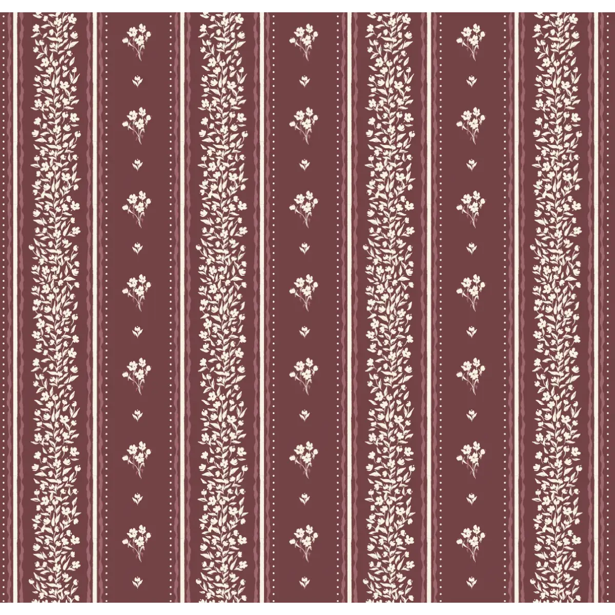 Lyla Wallpaper - Tiny Flower Stripes - by Ali Anni - Sample 1 foot by 1 foot / Burgundy - Loomwell Home Goods