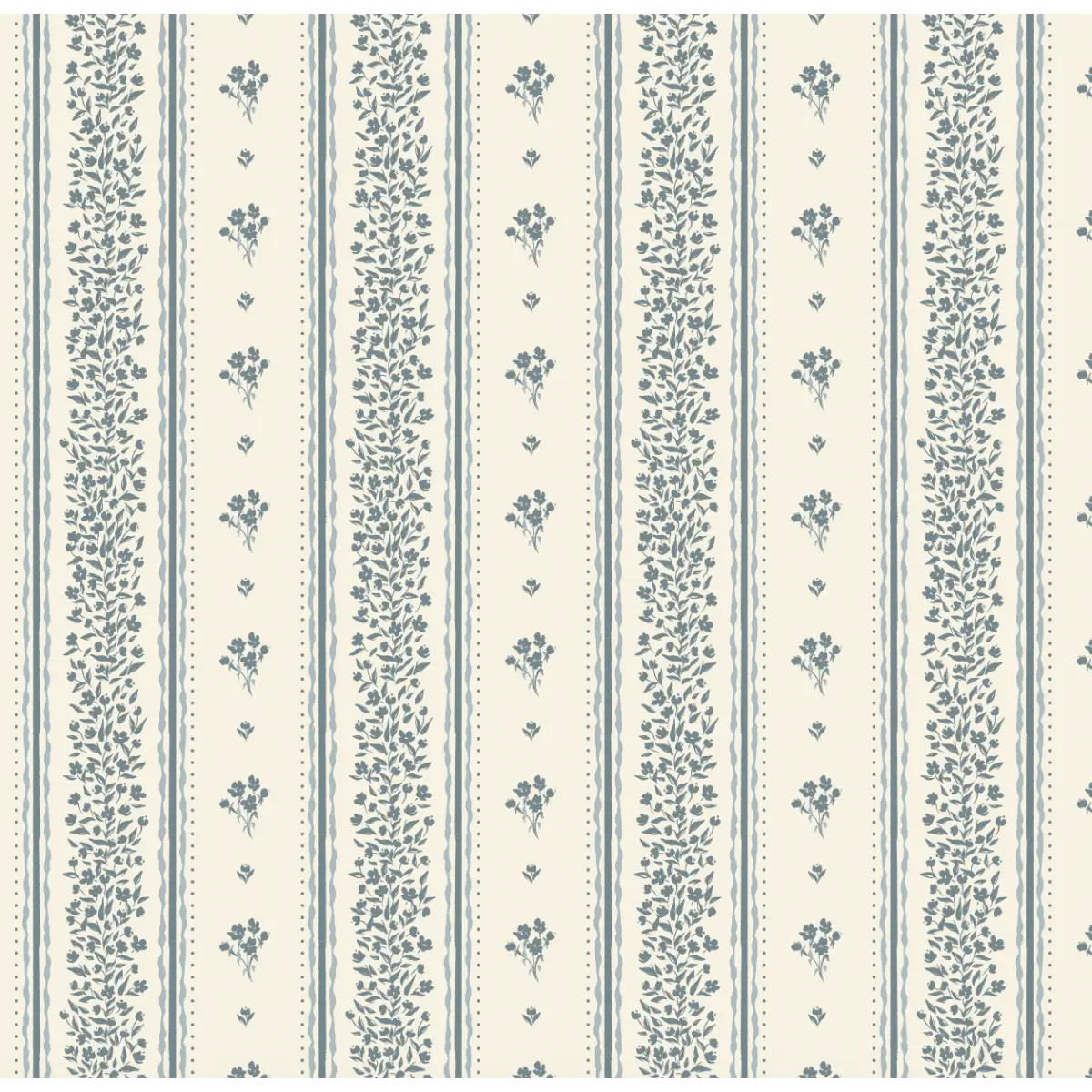 Lyla Wallpaper - Tiny Flower Stripes - by Ali Anni - Sample 1 foot by 1 foot / Cream and Blue - Loomwell Home Goods