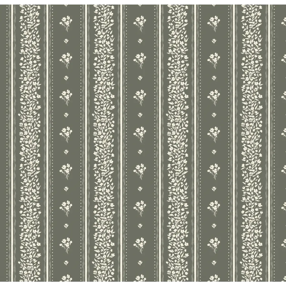Lyla Wallpaper - Tiny Flower Stripes - by Ali Anni - Sample 1 foot by 1 foot / Green - Loomwell Home Goods