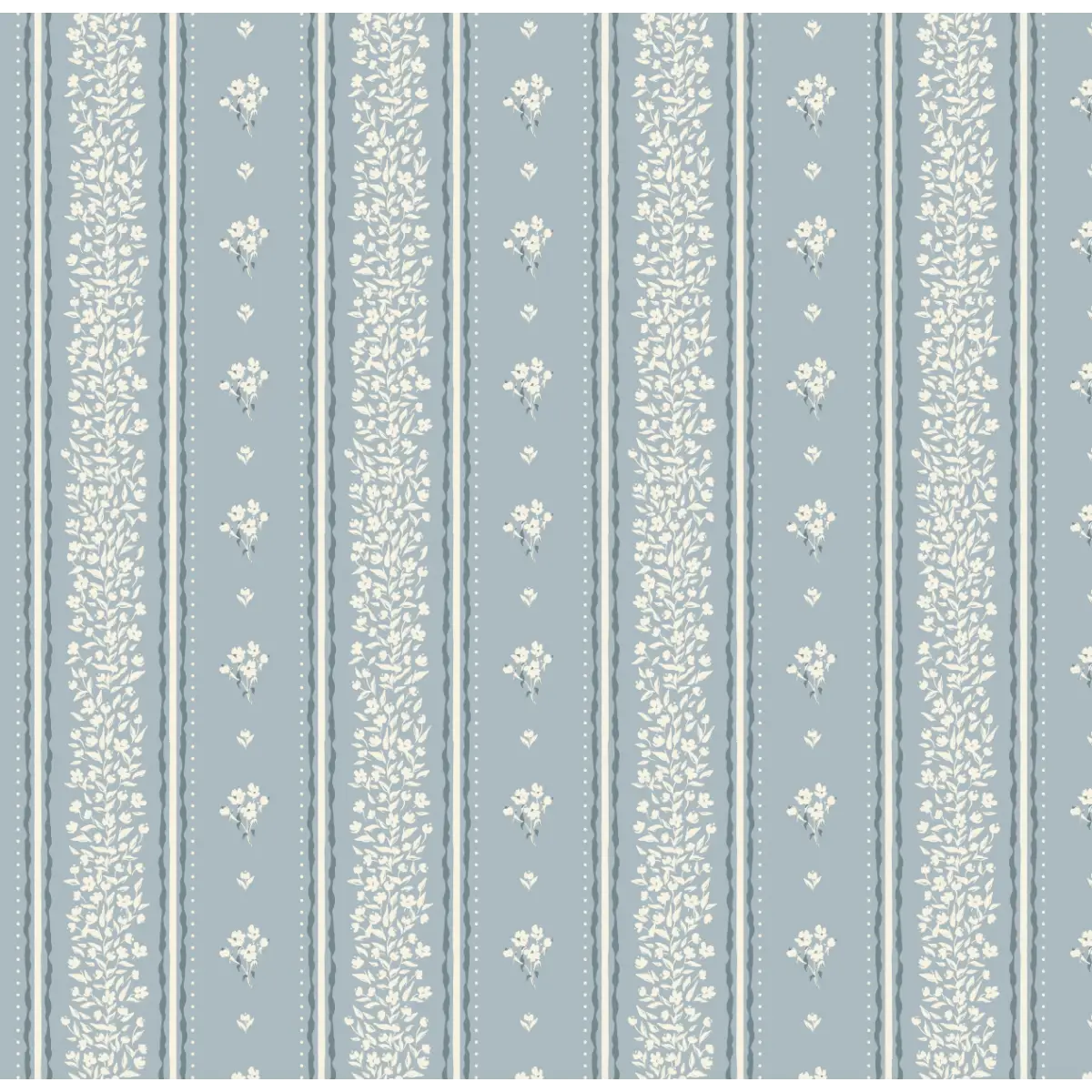 Lyla Wallpaper - Tiny Flower Stripes - by Ali Anni - Sample 1 foot by 1 foot / Light Blue - Loomwell Home Goods