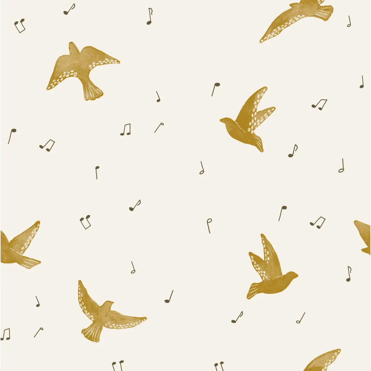 Lyra Wallpaper - Bird Songs - by Christy Beasley - Sample 1 foot by 1 foot / Mustard - Loomwell Home Goods