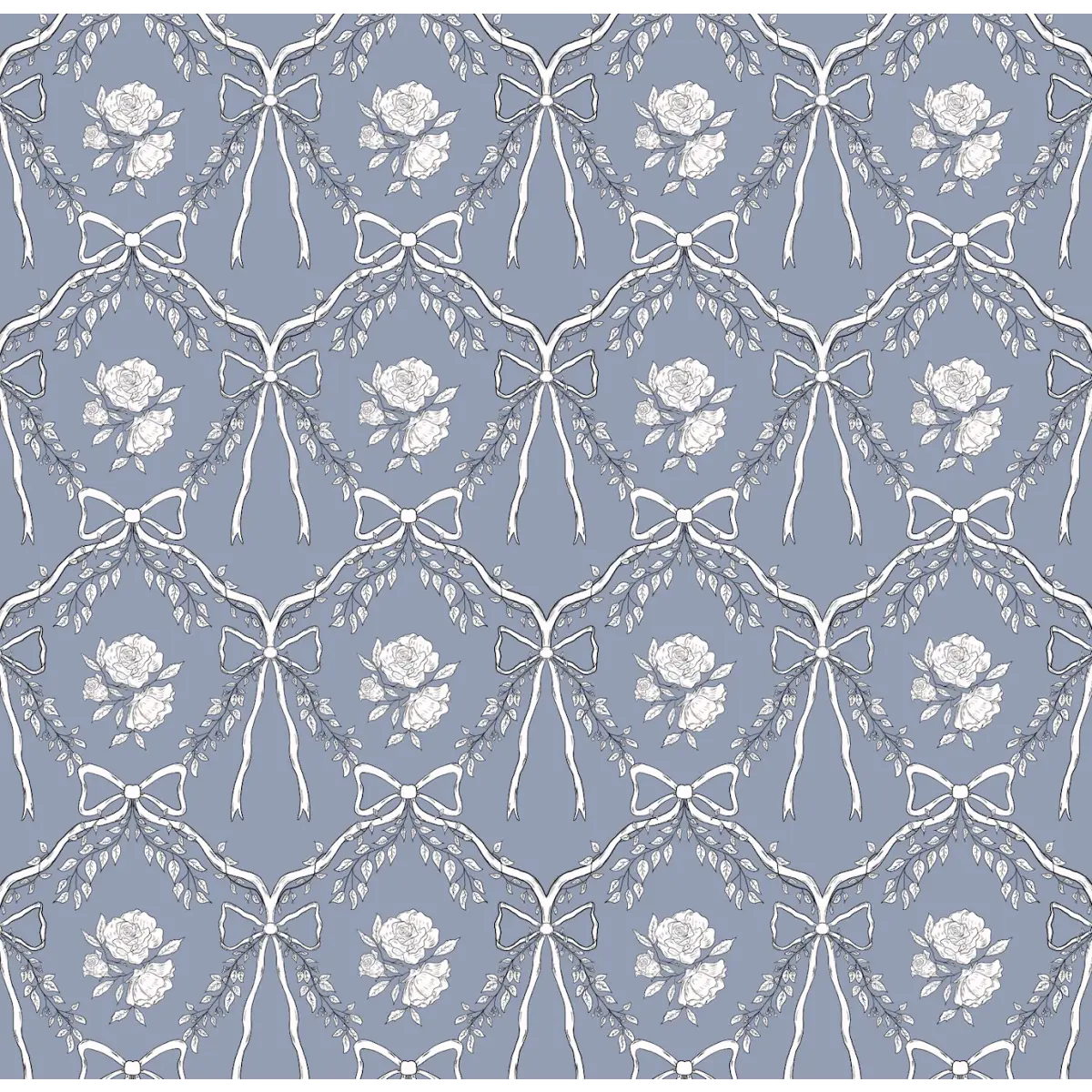 Lysa Wallpaper - Bows and Flowers - by Painted Hawk Design - Sample 1 foot by 1 foot / Blue - Loomwell Home Goods