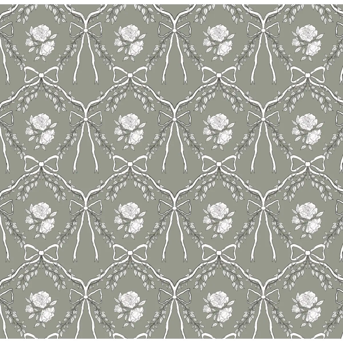 Lysa Wallpaper - Bows and Flowers - by Painted Hawk Design - Sample 1 foot by 1 foot / Green - Loomwell Home Goods