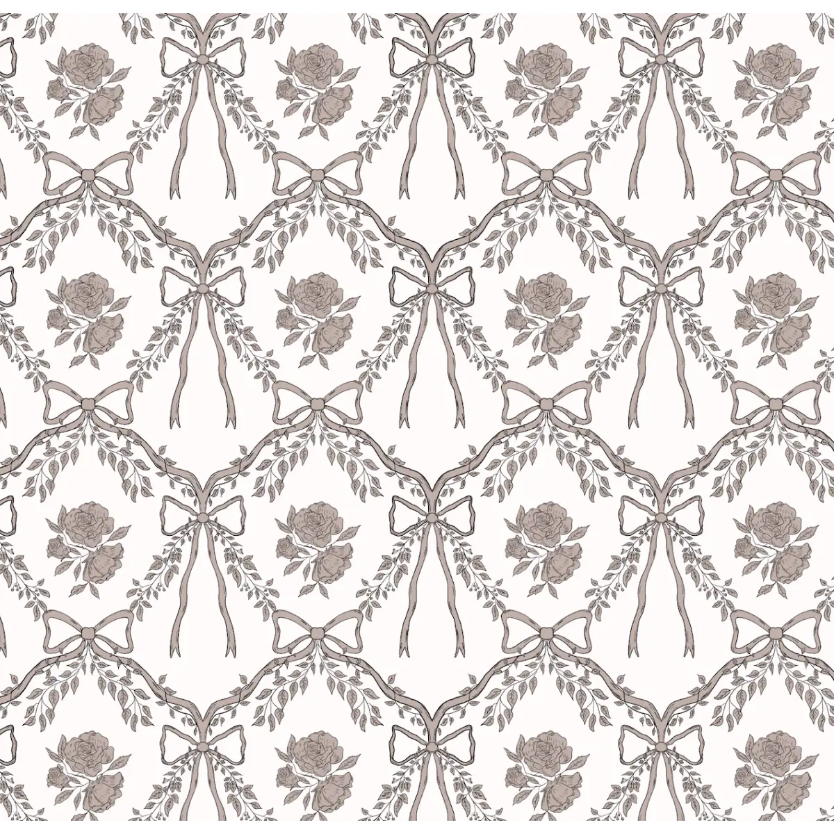 Lysa Wallpaper - Bows and Flowers - by Painted Hawk Design - Sample 1 foot by 1 foot / White and Rose - Loomwell Home