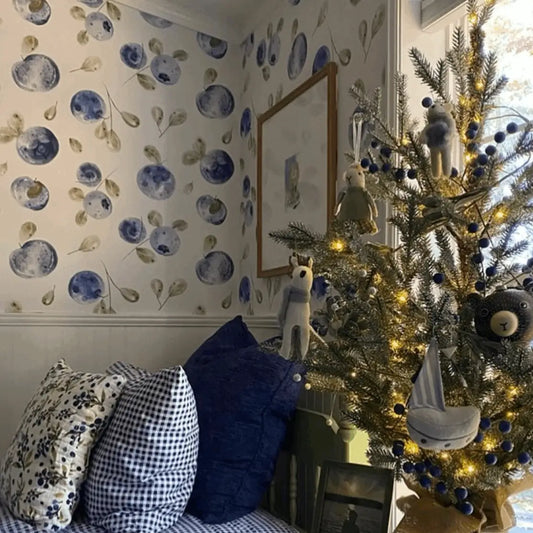 Mabel Wallpaper - Watercolor Blueberries - by Sara Mari - Loomwell Home Goods