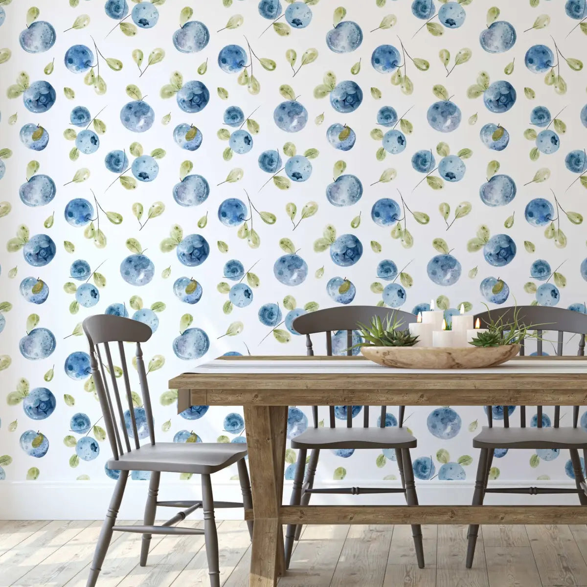 Mabel Wallpaper - Watercolor Blueberries - by Sara Mari - Loomwell Home Goods
