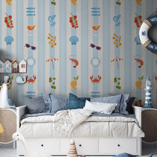 Mabilia Wallpaper - Summer Seaside Stripe - by Danielle Chandler Design - Loomwell Home Goods