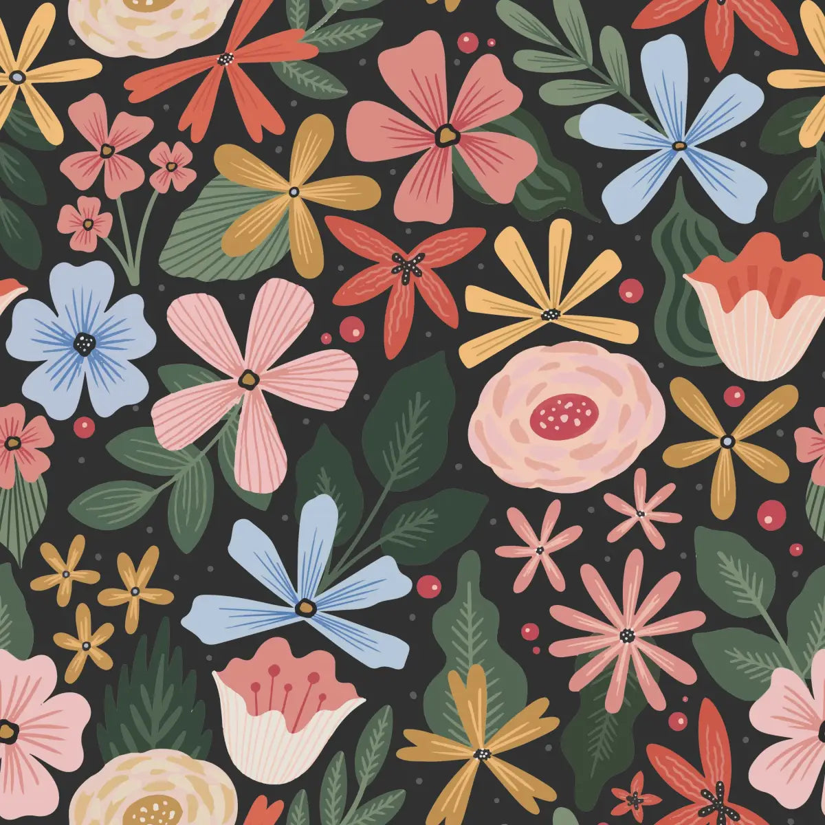 Macarena Wallpaper - Cheerful Floral - by M Lettering Lover - Sample 1 foot by 1 foot - Loomwell Home Goods